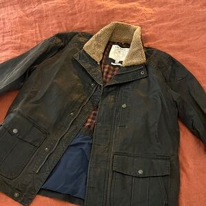 Fat Face Large Regular Fit Dark Brown Cotton Jacket w/ Sherpa Collar